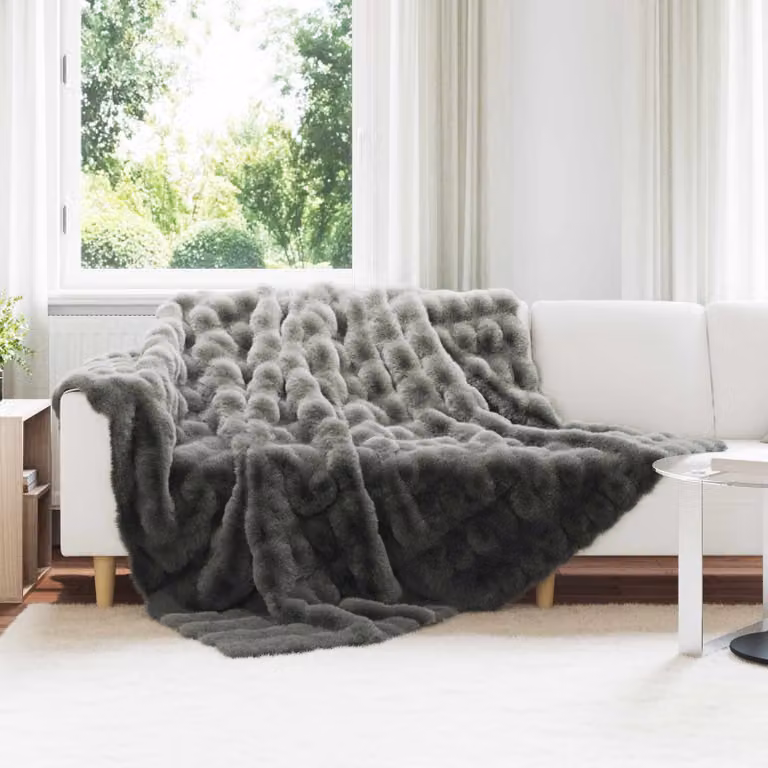 Set di 4 copertine antiscivolo vidaXL Olite in finta pelliccia di coniglio grigie, L 270 cm x P 240 cm