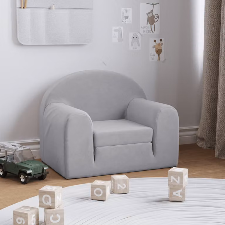 vidaXL Divano Letto per Bambini Grigio Chiaro in Morbido Peluche con Struttura Imbottita