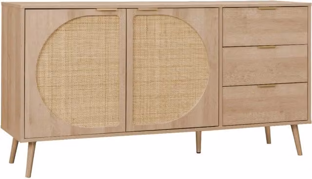 Credenza in stile scandinavo Sweeek in legno e canna con dettagli in metallo oro, marrone, L: 150 cm