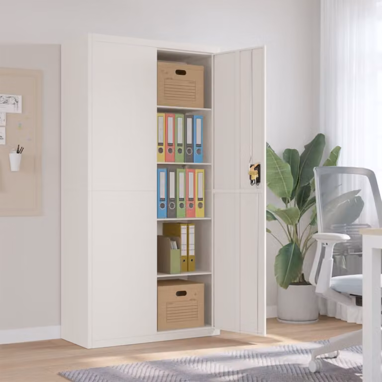 Armadio Classificatore vidaXL Bianco in Metallo con Ante a Battente e Ripiani Regolabili L: 90 cm, P: 40 cm, H: 180 cm