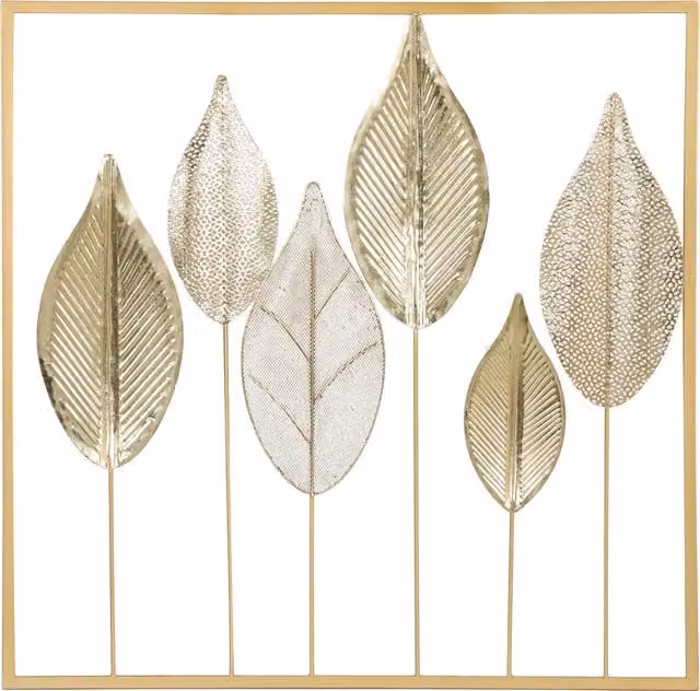 Decorazione da parete in metallo HOMCOM con design a foglia in stile moderno, colore oro