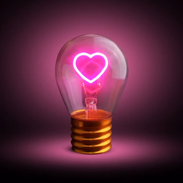 Lampada LED a forma di cuore ricaricabile con base in metallo oro e vetro trasparente rosso