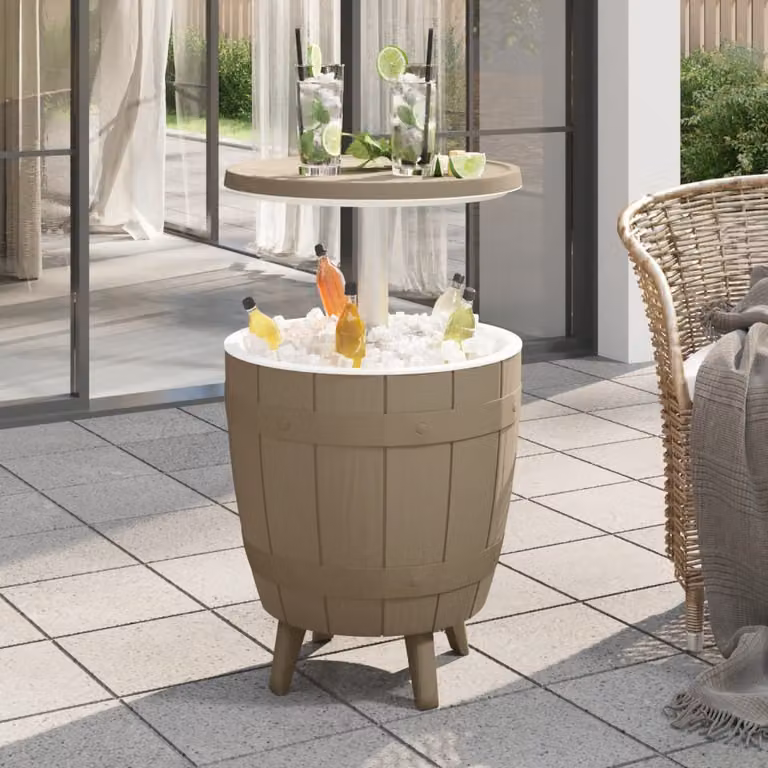 vidaXL Tavolo da giardino 3 in 1 in polipropilene resistente alle intemperie, Marrone e Bianco