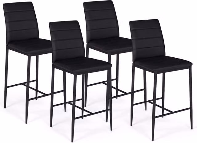 Set di 4 sgabelli da bar ROMANE IDMarket con seduta imbottita in similpelle nera e design contemporaneo