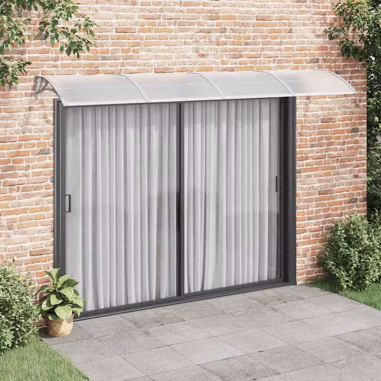 Tettoia per porta da parete vidaXL in policarbonato, Grigio e Trasparente, L: 350 cm x P: 75 cm
