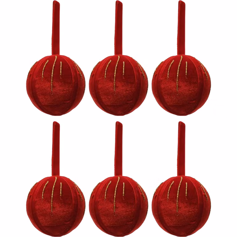 VESTIAMO CASA Set di 6 Palline di Natale Decorative Rosse e Oro in Velluto, Diametro: 8 cm