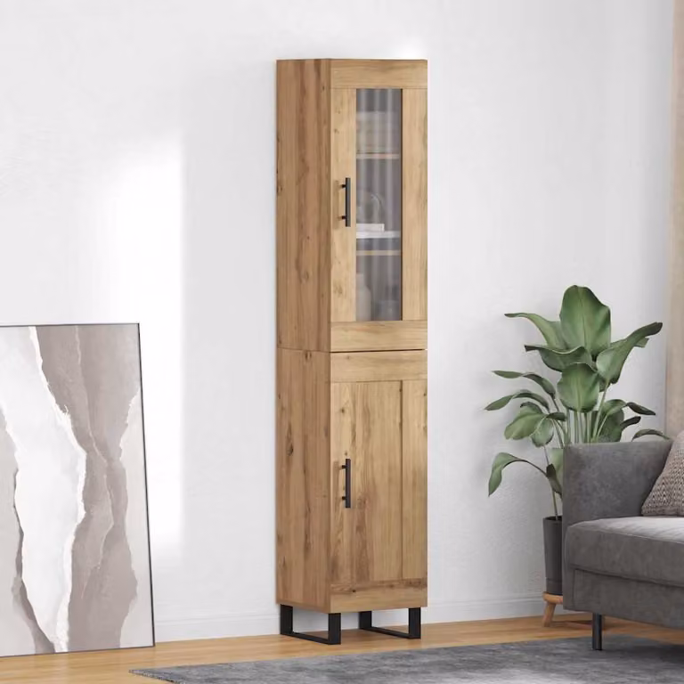 Credenza moderna vidaXL in rovere e metallo, colore marrone, L: 34,5 cm, P: 34 cm, H: 180 cm