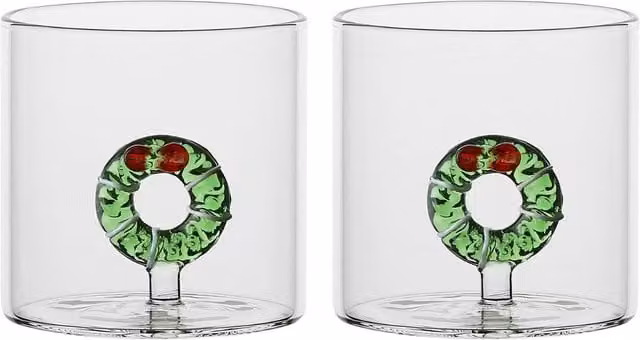 Set di 2 bicchieri tumbler in vetro trasparente con decorazione ghirlanda Sorprese di Natale Thun