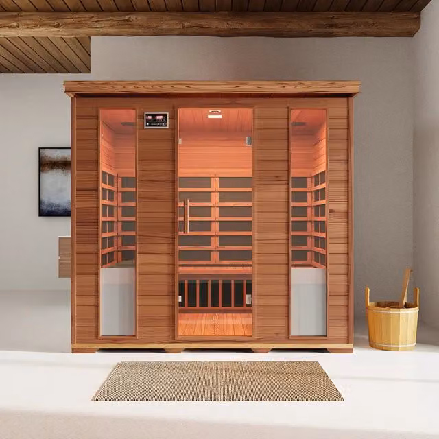 Sauna ad infrarossi Porvoo in legno di cedro marrone con radio integrata L: 210 cm, P: 160 cm, H: 195 cm