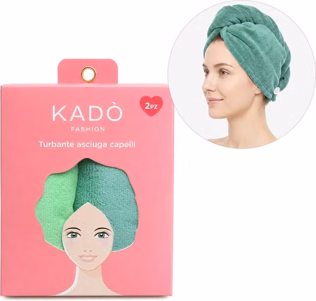 Set di 2 turbanti per capelli in microfibra morbida e ad asciugatura rapida, colore verde