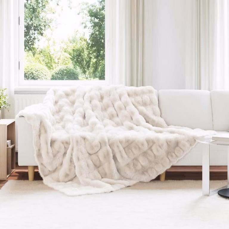 Set di 4 copertine antiscivolo vidaXL Olite in finta pelliccia di coniglio, Bianco, L/P: 240 x 220 cm