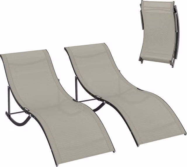 Set di 2 Sdraio da Giardino Outsunny Pieghevoli in Alluminio e Textilene Nero L/P/H: 61 x 165 x 63 cm