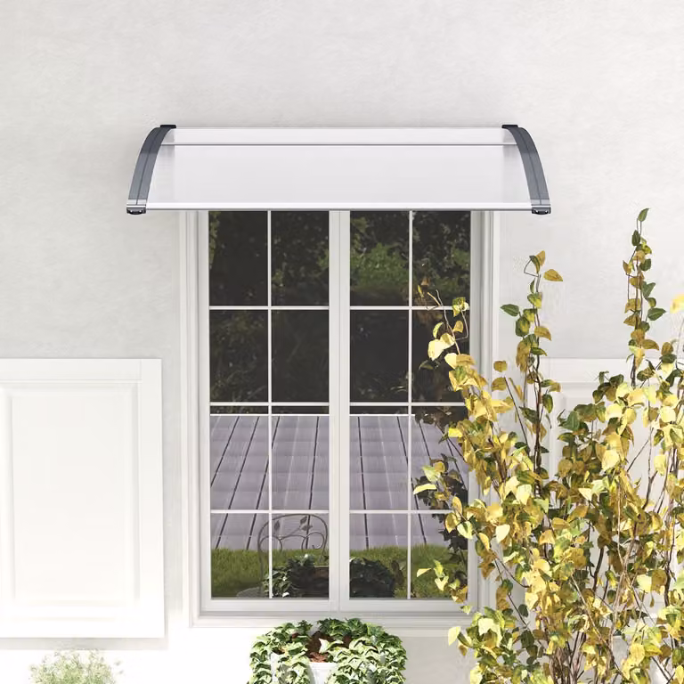 Tettoia da esterno Costway per porta finestra in policarbonato a pannelli cavi, Bianco e grigio, L: 122 cm, H: 99 cm