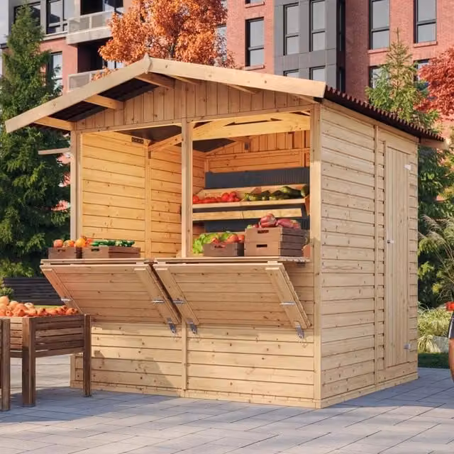 Chiosco da giardino in legno marrone TIMBELA M149 L: 253 cm, P: 232 cm, H: 263 cm