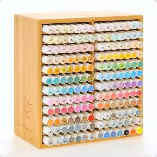 Organizzatore multi-compartimento in legno di bambù multicolore per 168 pennarelli, matite e pastelli