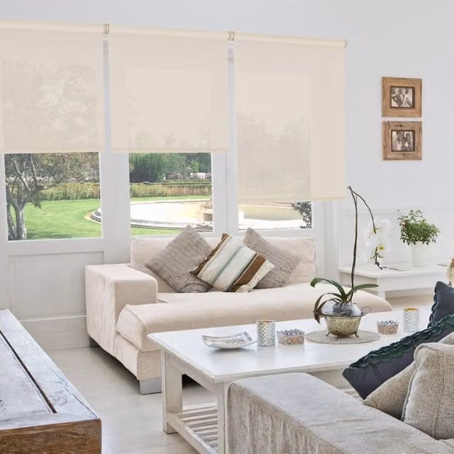 Tenda a rullo screen VIEWTEX beige lino, semi-trasparente, resistente ai raggi UV e termoisolante, L: 165 cm, H: 250 cm