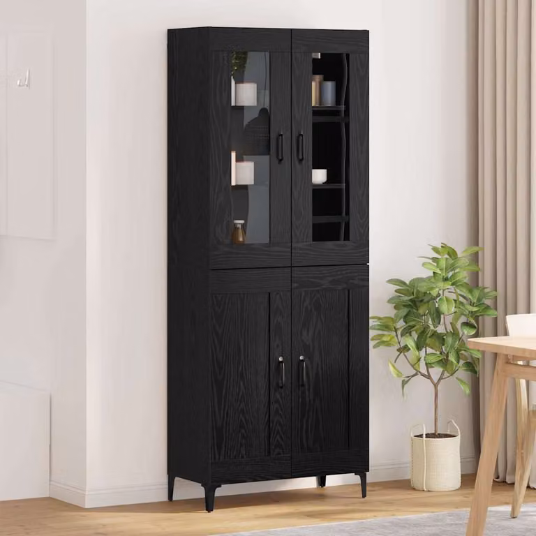 vidaXL Credenza Moderna in Rovere e Nero con Ante in Vetro, L/P/H: 69,5 x 34 x 180 cm