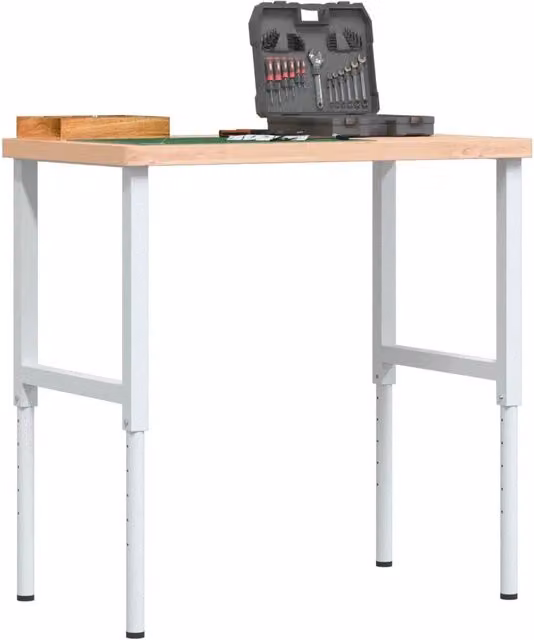 Banco Lavoro Regolabile VIDAXL in Legno di Faggio e Metallo, L: 100 cm, P: 60 cm, H: 73-99,5 cm