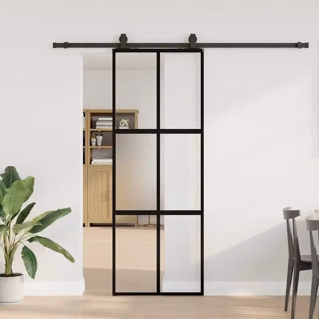 Porta Scorrevole VIDAXL in Vetro Temperato Trasparente con Ferramenta Nera L: 76 cm, H: 205 cm