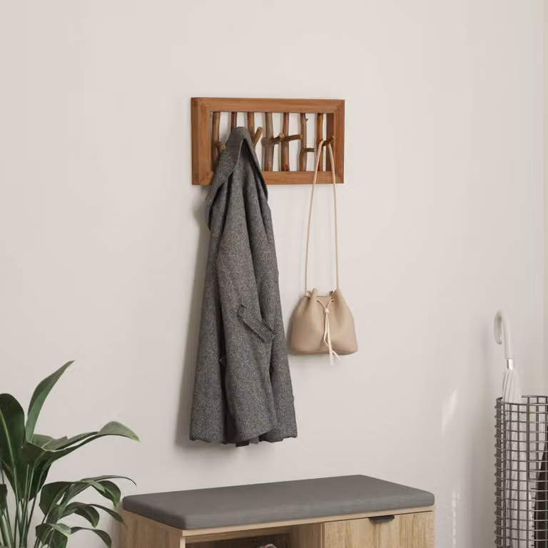 Gancio per cappotti vidaXL in legno naturale marrone L 50 cm x P 10 cm x H 25 cm