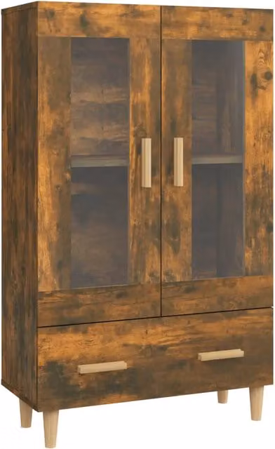 Buffet moderno in legno e vetro marrone con ante a vetro e cassetti per cucina o soggiorno L/P/H: 115 x 31 x 70 cm
