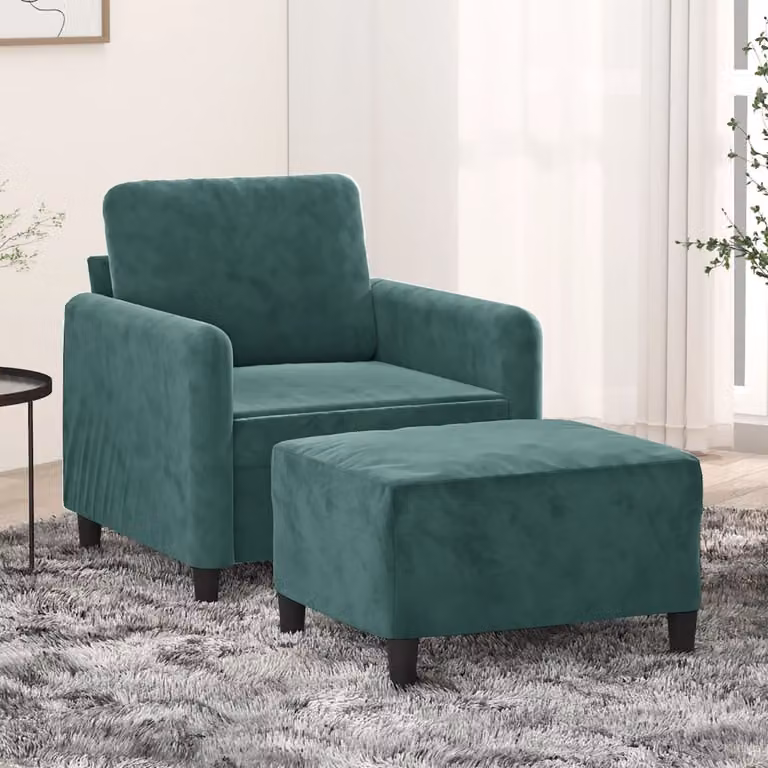 Poltroncina con Poggiapiedi vidaXL in Velluto Verde con Braccioli e Design Moderno