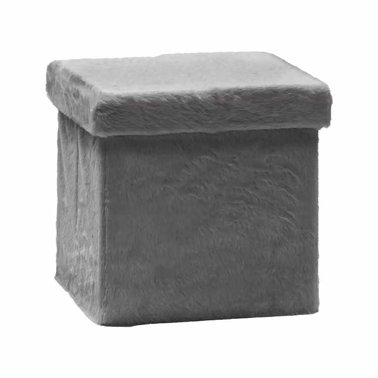Vestiamo Casa Pouf Contenitore in Pelliccia Sintetica Grigio H x L x P: 38 x 38 x 38 cm