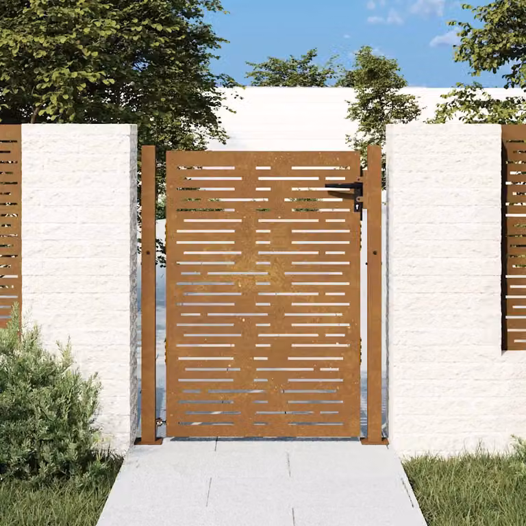 Cancello da giardino singolo vidaXL in acciaio Corten marrone design quadrato L: 110 cm, H: 150 cm