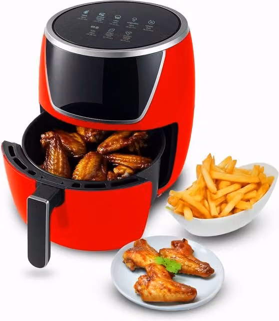 Friggitrice ad aria DCG rossa con display digitale, timer e funzione di spegnimento automatico, capacità 5 l, 1400 W