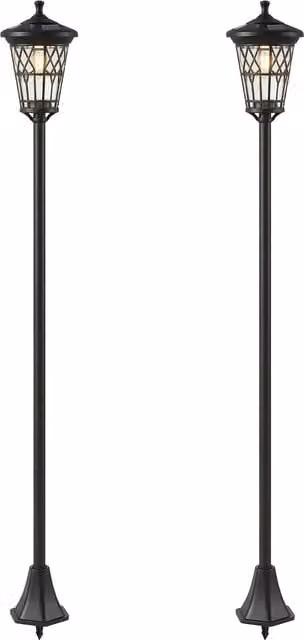Set di 2 Lampioni Solari da Giardino Outsunny in Acciaio Inox, Altezza: 186 cm, Colore Nero e Argento