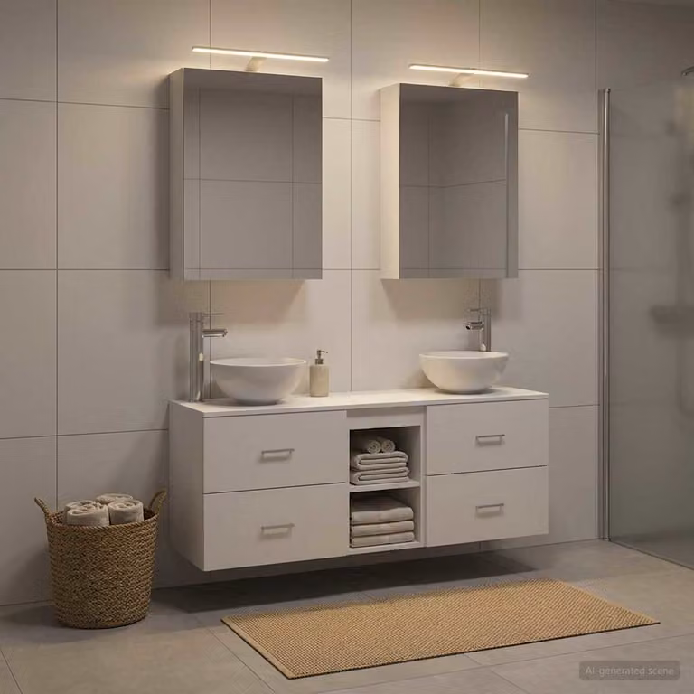 Set di mobili da bagno moderno vidaXL in 5 pezzi bianco opaco con illuminazione LED e specchio