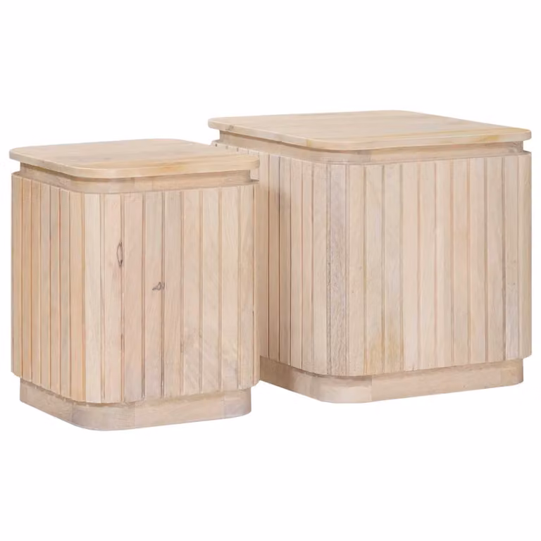 Set di 2 tavolini quadrati vidaXL in legno di mango bianco e beige, stile minimalista, L/P/H: 45 x 45 x 45 cm