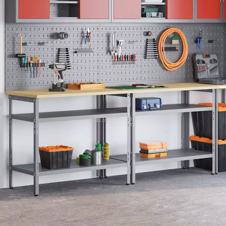 Set di 2 banchi da lavoro regolabili in altezza vidaXL in metallo beige e grigio