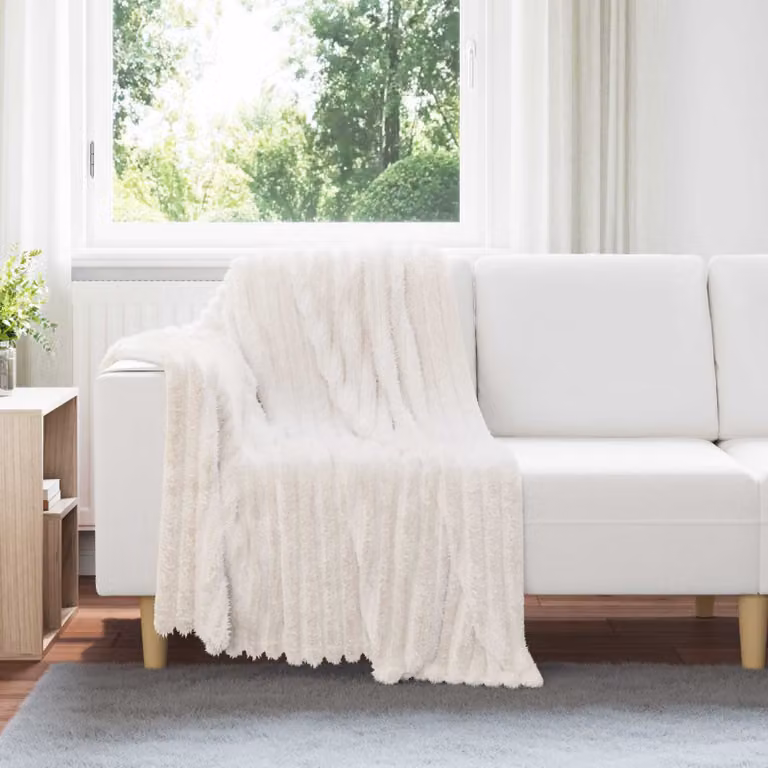 Set di 6 coperte in pile vidaXL color crema, L 150 cm x P 130 cm