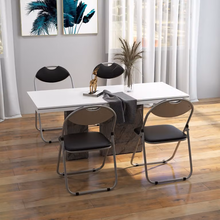 Set di 4 sedie pieghevoli da interno Costway in metallo nero con sedile imbottito in tessuto