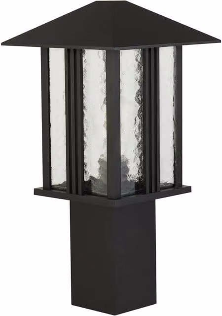 Paletto da esterno Venezia Searchlight in alluminio nero e vetro trasparente, lampada da giardino con attacco E27, Altezza: 45 cm