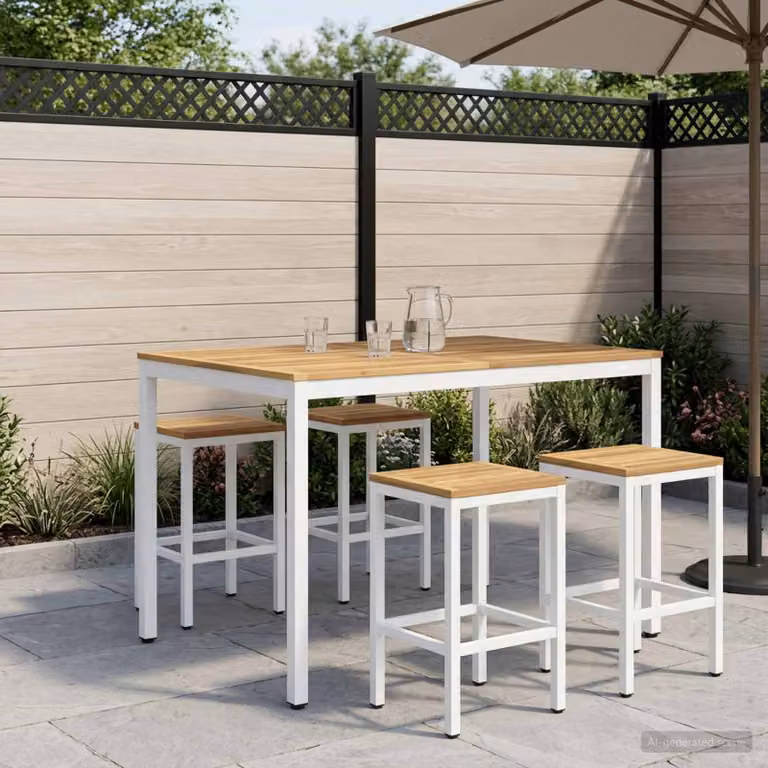vidaXL Tavolo Bar da Giardino NAARDEN in Legno di Acacia Bianco L: 110 cm, P: 108,5 cm, H: 105 cm