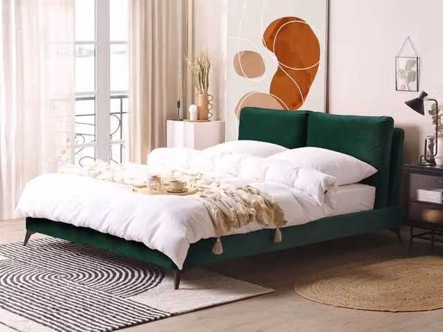 Letto imbottito in velluto BELIANI verde L/P: 160 x 200 cm