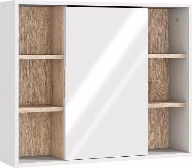 Armadietto da bagno con specchio HOMCOM in MDF e legno, bianco, con ripiani interni, L: 60 cm, P: 14.5 cm, H: 49.4 cm