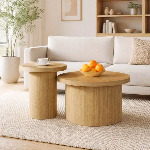 Set di tavolini rotondi moderni MODFU in MDF effetto legno naturale colore marrone