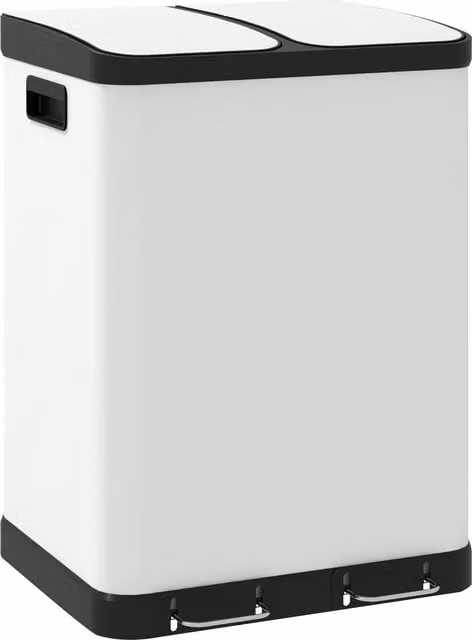 Bidone da cucina HOMCOM con 2 scomparti da 30L ciascuno, pedale in acciaio inossidabile, coperchio soft close e secchi interni rimovibili, bianco