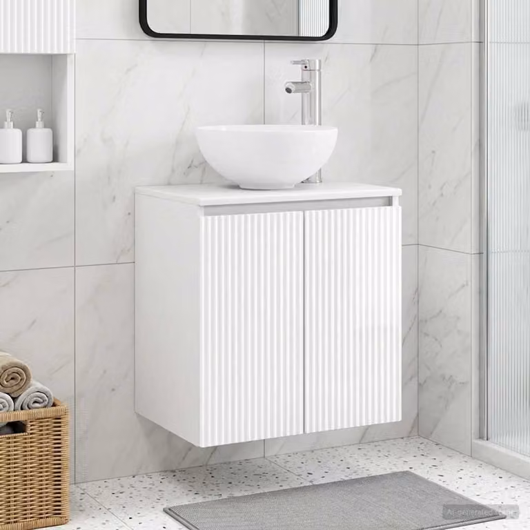 vidaXL Mobile Lavabo da Parete Bianco Lucido L: 49,5 cm, P: 41 cm, H: 64,5 cm