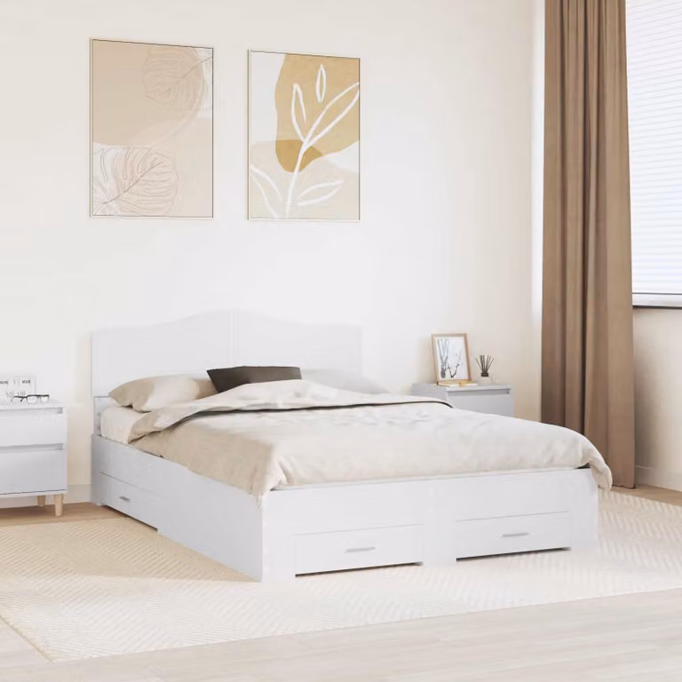Struttura del letto bianca vidaXL in legno ingegnerizzato con cassetti L/P/H: 206 x 140 x 90 cm