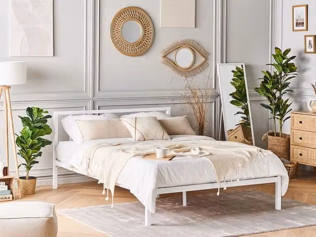 Letto Beliani in metallo nero con rete a doghe in legno massello stile industriale minimalista L: 140 cm, P: 200 cm, H: 86 cm