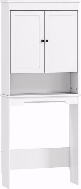 Mobile da bagno sopra WC HOMCOM in legno bianco con 3 mensole chiuse e ripiano aperto, L: 65 cm, P: 22 cm, H: 161 cm