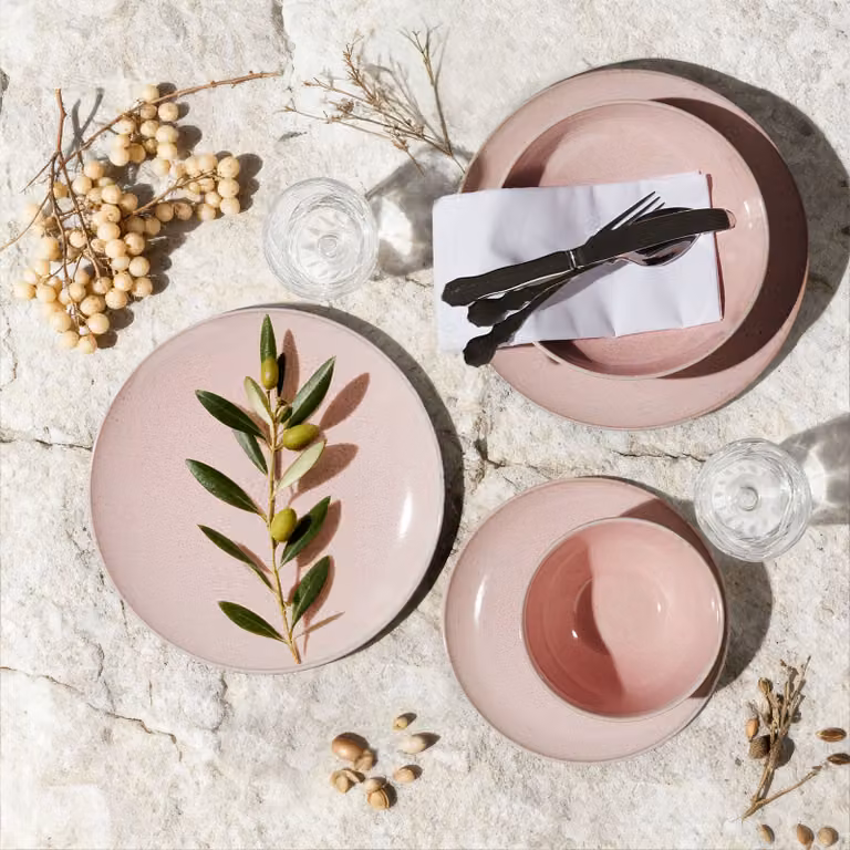 Set di stoviglie in ceramica tectake da 24 pezzi per 6 persone, rosa