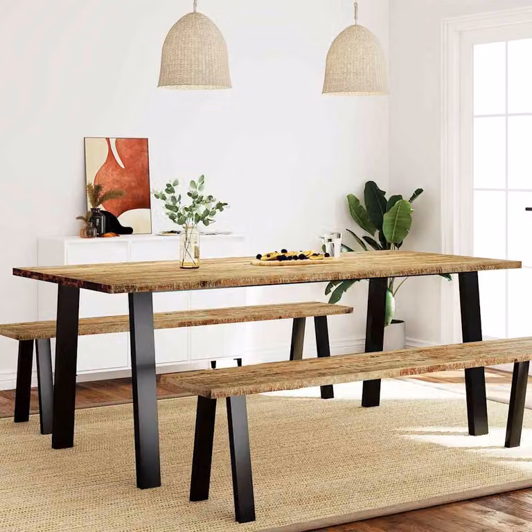 vidaXL Tavolo da Pranzo Rettangolare in Legno Massello di Acacia e Metallo, Colore Marrone, L: 200 cm, P: 90 cm, H: 75 cm