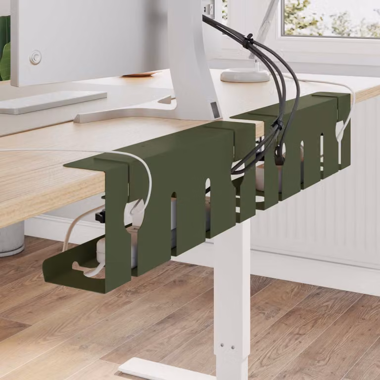 Set di 2 vassoio per gestione cavi sottotavolo vidaXL in metallo, Verde Oliva