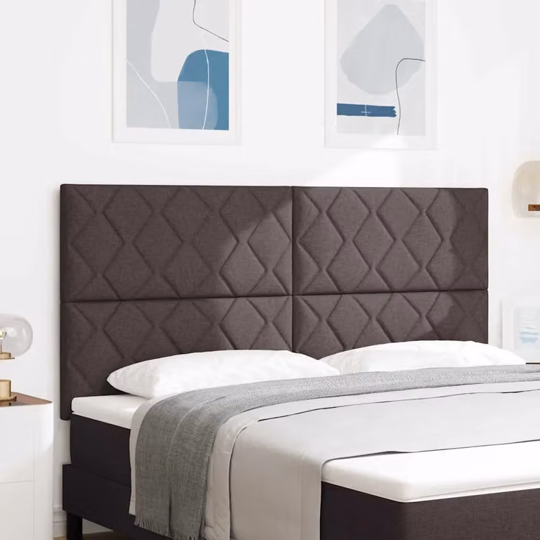 Testiera per letto moderna vidaXL in tessuto marrone scuro con struttura in legno di pino e pannello imbottito, Larghezza: 180 cm