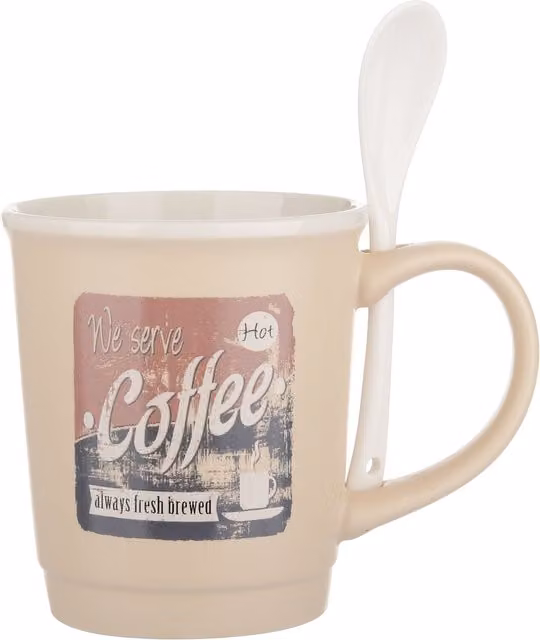 Mug caffè crema beige da 400 ml con cucchiaino KASANOVA in ceramica